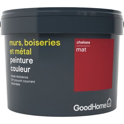 Peinture résistante murs, boiseries et métal GoodHome rouge Chelsea mat 2,5L