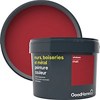 Peinture résistante murs, boiseries et métal GoodHome rouge Chelsea mat 2,5L
