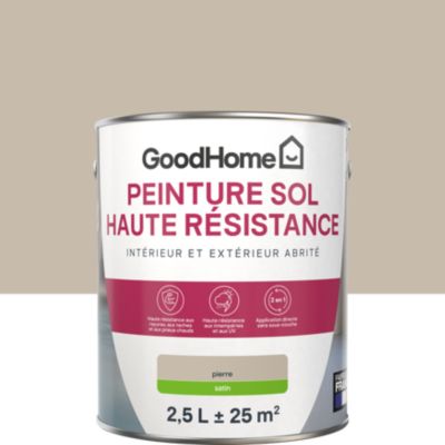 Peinture sol intérieur et extérieur abrité beige pierre satin GoodHome Haute résistance 2.5 L