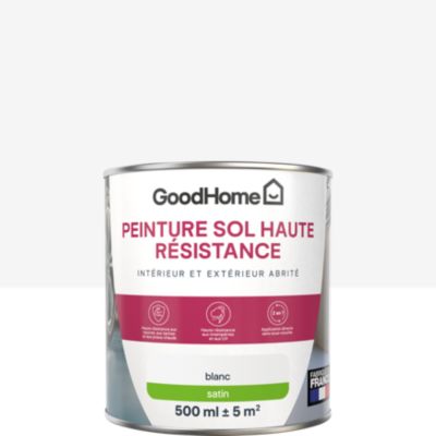 Peinture sol intérieur et extérieur abrité blanc satin GoodHome Haute résistance 0.5 L