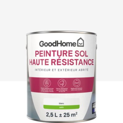 Peinture sol intérieur et extérieur abrité blanc satin GoodHome Haute résistance 2.5L