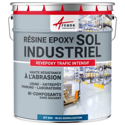 PEINTURE SOL - Résine Epoxy : REVEPOXY TRAFIC INTENSIF Bleu signalisation - RAL 5017 - 5 Kg  - ARCANE INDUSTRIES
