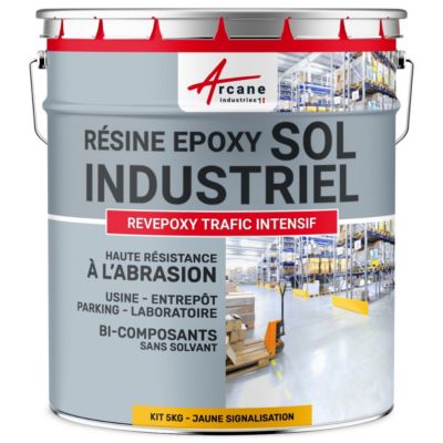 PEINTURE SOL - Résine Epoxy : REVEPOXY TRAFIC INTENSIF Jaune Signalisation - RAL 1023 - 5 Kg  - ARCANE INDUSTRIES