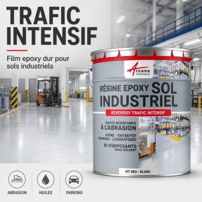PEINTURE SOL - Résine Epoxy : REVEPOXY TRAFIC INTENSIF Jaune Signalisation - RAL 1023 - 5 Kg  - ARCANE INDUSTRIES