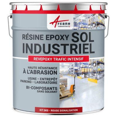 PEINTURE SOL - Résine Epoxy : REVEPOXY TRAFIC INTENSIF Rouge signalisation - RAL 3020 - 5 Kg  - ARCANE INDUSTRIES