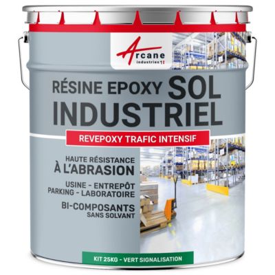PEINTURE SOL - Résine Epoxy : REVEPOXY TRAFIC INTENSIF Vert signalisation - RAL 6024 - 25 kg  - ARCANE INDUSTRIES