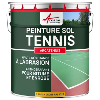 PEINTURE TENNIS - ARCATENNIS. Jaune Signalisation - RAL 1023 - 3.75 kg  (jusqu a 7.5 m² en 2 couches) - ARCANE INDUSTRIES
