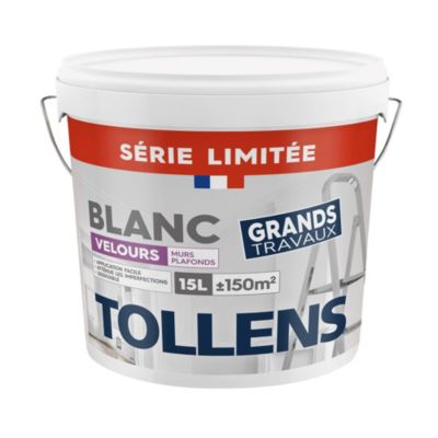 Peinture Tollens Grands Travaux murs et plafonds velour blanc 15 L