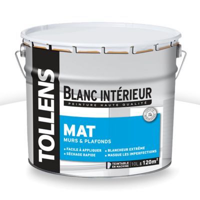 Tollens - Peinture Blanche Mat - Spécial Sejours et Chambres - Pour Murs,  Plafonds, Boiseries - 10L = 120m2 : : Bricolage