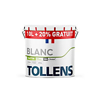 Peinture Tollens murs et plafonds satin blanc 10L+20% gratuit