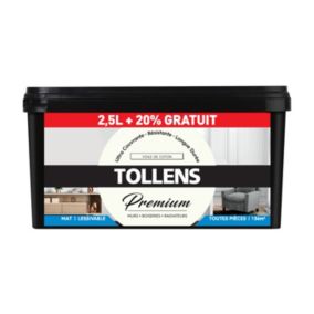 Peinture Tollens premium monocouche murs, plafonds et boiseries coton 2,5L +20% gratuit