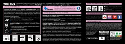 Peinture Tollens premium monocouche murs, plafonds et boiseries coton 2,5L +20% gratuit