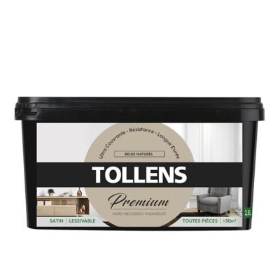 Peinture Tollens premium murs, boiseries et radiateurs beige naturel satin 2,5L