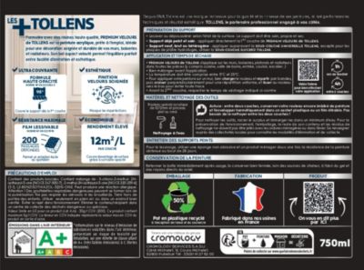 Peinture Tollens premium murs, boiseries et radiateurs bleu denim velours 750ml
