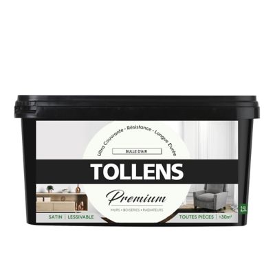 Peinture Tollens premium murs, boiseries et radiateurs bulle d'air satin 2,5L