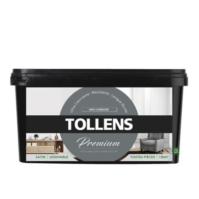 Peinture Tollens premium murs, boiseries et radiateurs gris carbone satin 2,5L