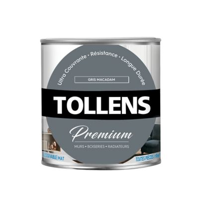 Peinture Tollens premium murs, boiseries et radiateurs gris macadam mat 0,75L