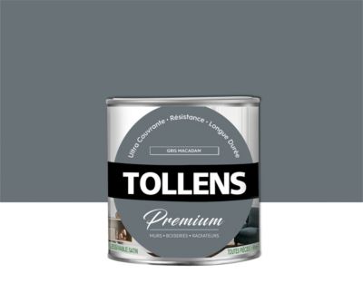 Peinture Tollens premium murs, boiseries et radiateurs gris macadam satin 0,75L