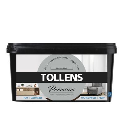 Peinture Tollens premium murs, boiseries et radiateurs gris minéral mat 2,5L
