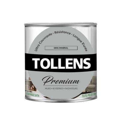 Peinture Tollens premium murs, boiseries et radiateurs gris minéral satin 0,75L