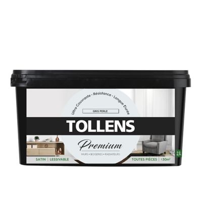 Peinture Tollens premium murs, boiseries et radiateurs gris perlé satin 2,5L