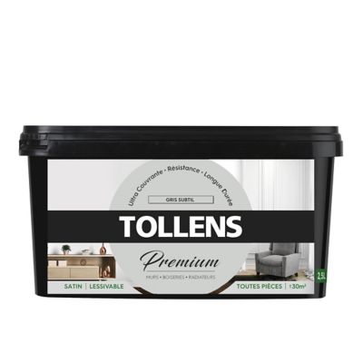 Peinture Tollens premium murs, boiseries et radiateurs gris subtil satin 2,5L