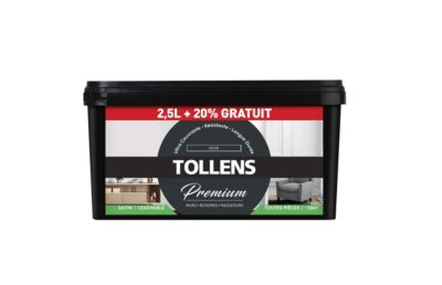 Peinture Tollens premium murs, boiseries et radiateurs satin noir 2,5L +20% gratuit