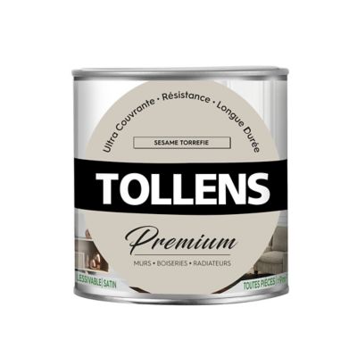 Peinture Tollens premium murs, boiseries et radiateurs sésame torréfié satin 0,75L