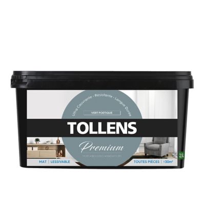 Peinture Tollens premium murs, boiseries et radiateurs vert poétique mat 2,5L