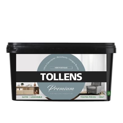 Peinture Tollens premium murs, boiseries et radiateurs vert poétique satin 2,5L