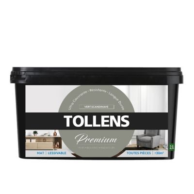 Peinture Tollens premium murs, boiseries et radiateurs vert scandinave mat 2,5L