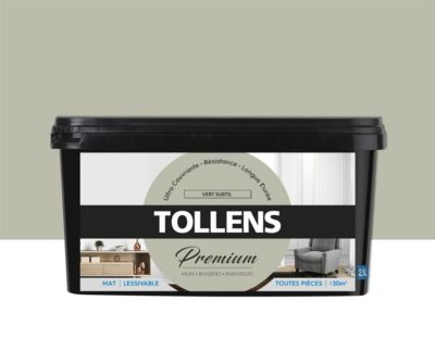 Peinture Tollens premium murs, boiseries et radiateurs vert subtil mat 2,5L