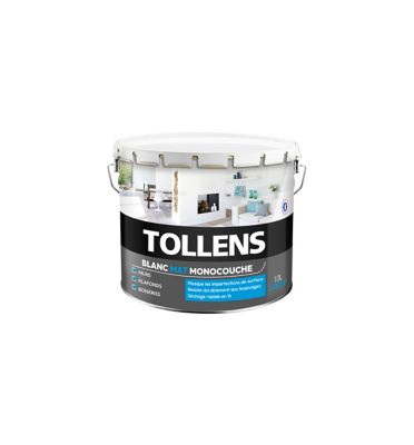 Peinture Tollens ultra couvrant murs, plafonds et boiseries mat blanc 10L