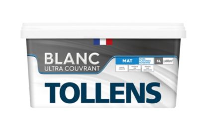 Peinture Tollens ultra couvrant murs, plafonds et boiseries mat blanc 5L