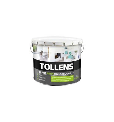 Peinture Tollens ultra couvrant murs, plafonds et boiseries satin blanc 10L