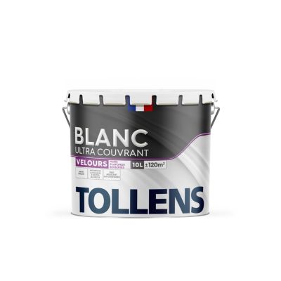 Peinture Tollens ultra couvrant murs, plafonds et boiseries velours blanc 10L