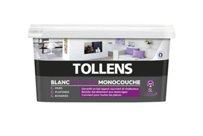 Peinture Tollens ultra couvrant murs, plafonds et boiseries velours blanc 5L