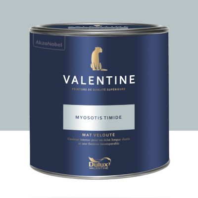 Peinture Valentine murs et boiseries Dulux Valentine bleu myosotis timide velouté mat 2L