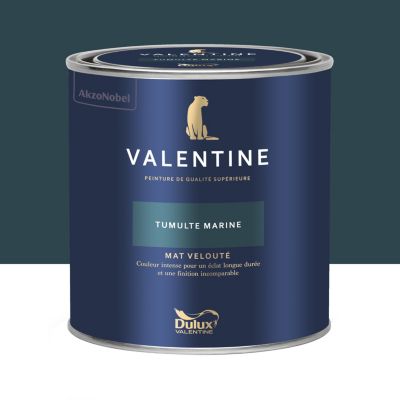 Peinture Valentine murs et boiseries Dulux Valentine bleu tumulte marine velouté mat 0,5L