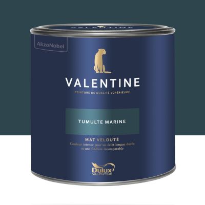 Peinture Valentine murs et boiseries Dulux Valentine bleu tumulte marine velouté mat 2L