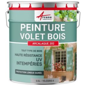 Peinture volet bois extérieur - Laque effet tendu longue durée Gris Telegris 4 - RAL 7047 - 0.5 L - ARCANE INDUSTRIES