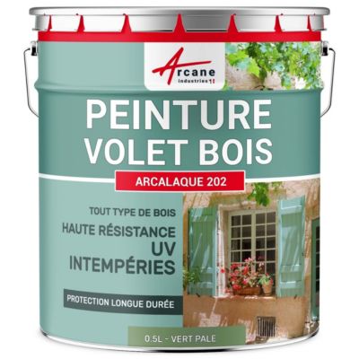 Peinture volet bois extérieur - Laque effet tendu longue durée Vert Pâle - RAL 6021 - 0.5 L - ARCANE INDUSTRIES