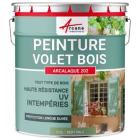 Peinture volet bois extérieur - Laque effet tendu longue durée Vert Pâle - RAL 6021 - 0.5 L - ARCANE INDUSTRIES