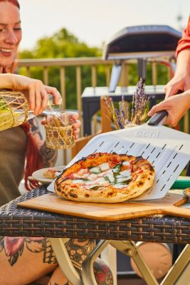 Pelle à Pizza Perforée HOMURY 30.5cm - Aluminium Anodisé - Poignée Amovible En Bois
