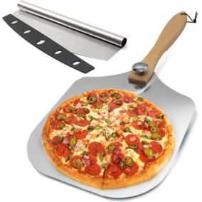 Pelle à Pizza en Aluminium de Haute Qualité - 30cm de Diamètre avec Manche Pliable et Coupe Pizza de 36 x 10 cm