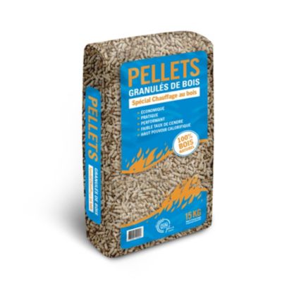 Pellets 100% bois résineux DINplus sac de 15 kg. Combustion propre, faible cendres, haute performance.