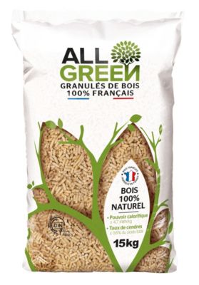 Pellets All Green 100% Bois Naturel Français - Sac de 15 kg - DINplus