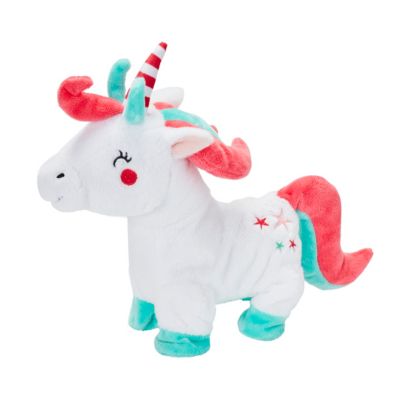 Peluche animée et musicale licorne blanc et arc en ciel