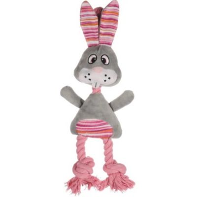 Peluche Lapin gris avec corde pieno 38 cm, pour chien
