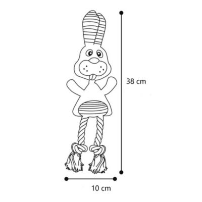 Peluche Lapin gris avec corde pieno 38 cm, pour chien